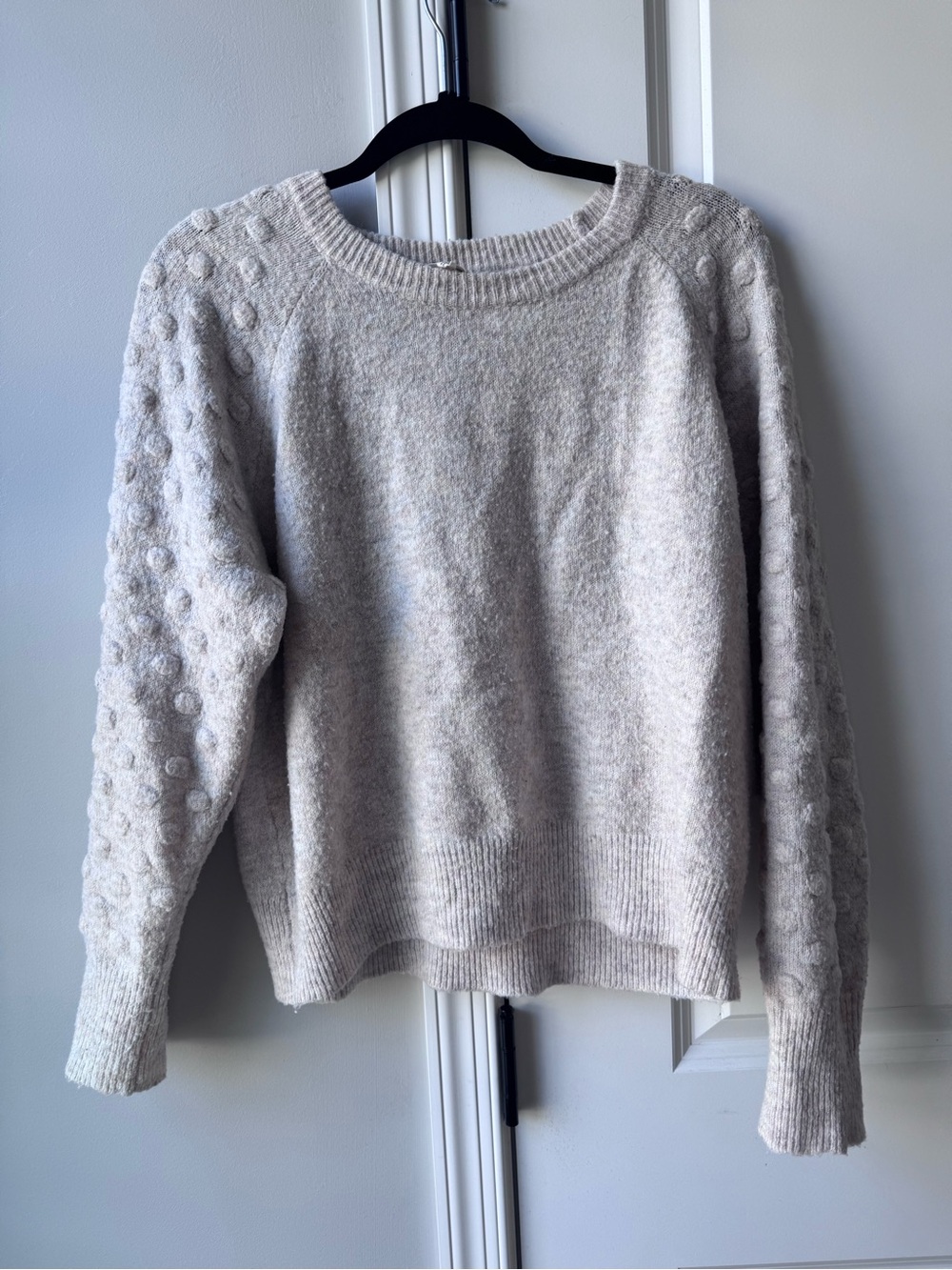 eesome Neutral Oatmeal Textured Bubble-Sleeve Crewneck Sweater